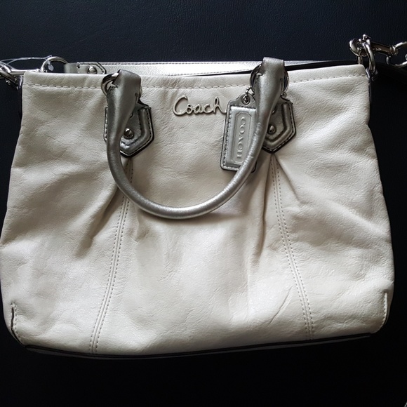 Coach Handbags - Small white and silver Coach purse!